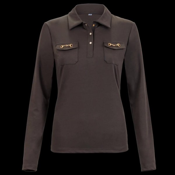 Koszulka polo EQ.QUEEN Sadie 24AW damska brązowa, roz. M