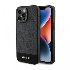 Guess 4G Bottom Stripe Metal Logo Collection - Etui iPhone 15 Pro Max (szary)
