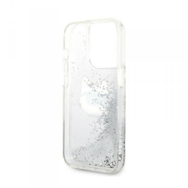 Karl Lagerfeld Liquid Glitter NFT Choupette Head - Etui iPhone 14 Pro (srebrny)