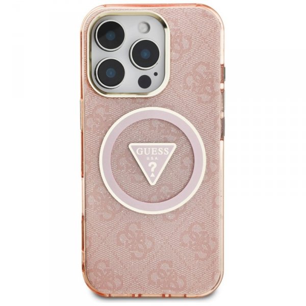 Guess IML Metal Glitter 4G Circle Triangle MagSafe - Etui do iPhone 16 Pro Max (różowy)