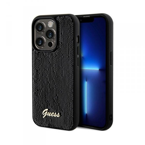 Guess Sequin Script Metal - Etui iPhone 14 Pro (czarny)