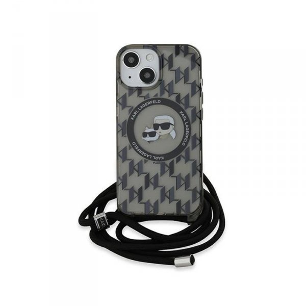 Karl Lagerfeld IML Crossbody Monogram Karl & Choupette Head MagSafe - Etui iPhone 15 / 14 / 13 (czarny)