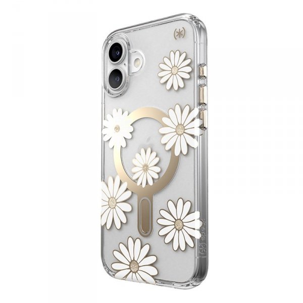 Speck Presidio Lux ClickLock & MagSafe - Etui iPhone 16 Plus (Sunshine Daisies / Clear / Gold)