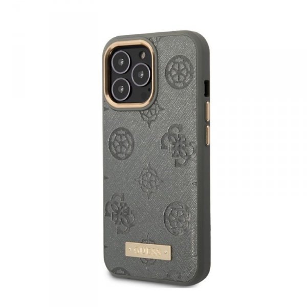 Guess Peony Logo Plate MagSafe - Etui iPhone 13 Pro (szary)