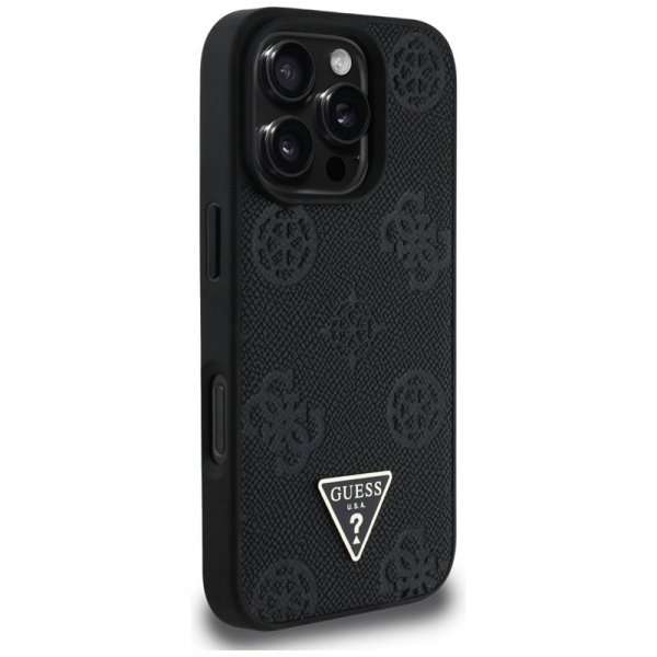 Guess Grained Hot Stamp Peony Triangle Logo MagSafe - Etui do iPhone 16 Pro (czarny)