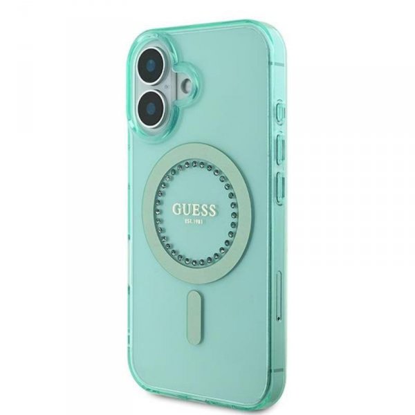 Guess IML Rhinestones MagSafe - Etui iPhone 16 (zielony)