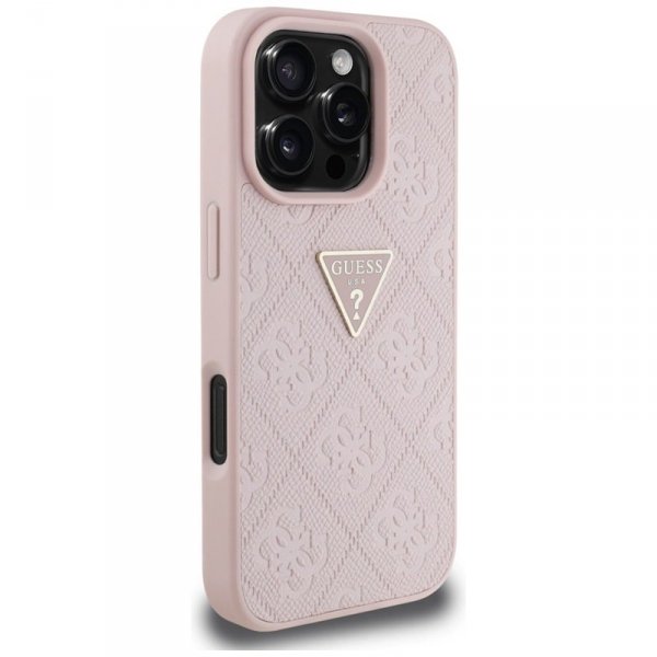 Guess Hot Stamp 4G Pattern Triangle Metal Logo - Etui do iPhone 16 Pro Max (różowy)