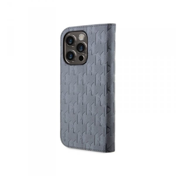 Karl Lagerfeld Booktype Saffiano Monogram - Etui iPhone 14 Pro (Srebrny)