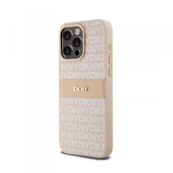 DKNY Leather Mono Stripe & Metal Logo - Etui iPhone 15 Pro Max (różowy)