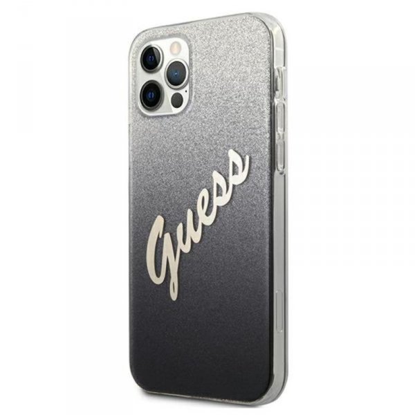 Guess Glitter Gradient Script - Etui iPhone 12 / iPhone 12 Pro (czarny)