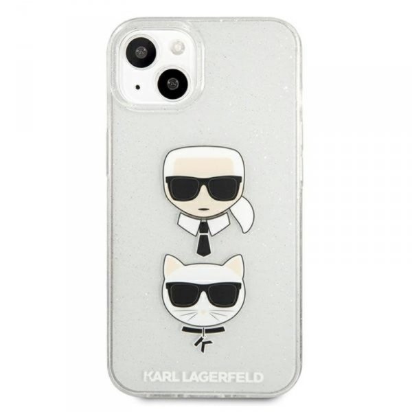 Karl Lagerfeld Glitter Karl & Choupette Head - Etui iPhone 13 mini (srebrny)