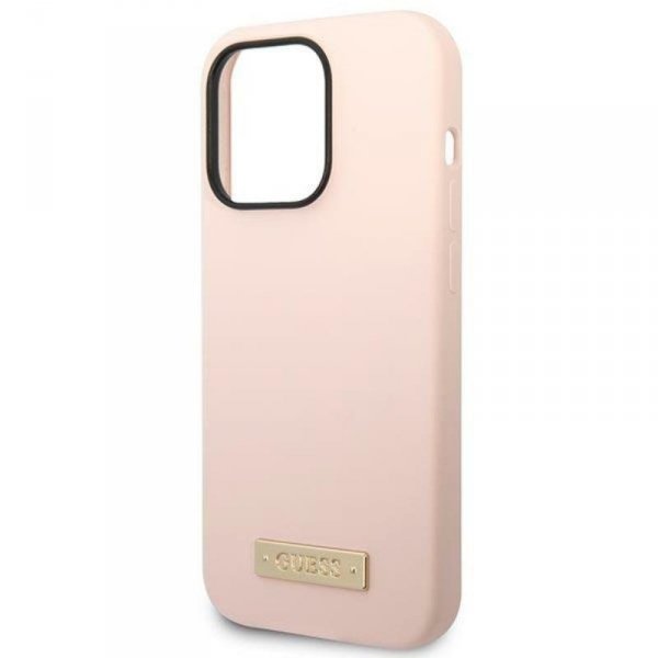Guess Silicone Logo Plate MagSafe - Etui iPhone 14 Pro Max (różowy)