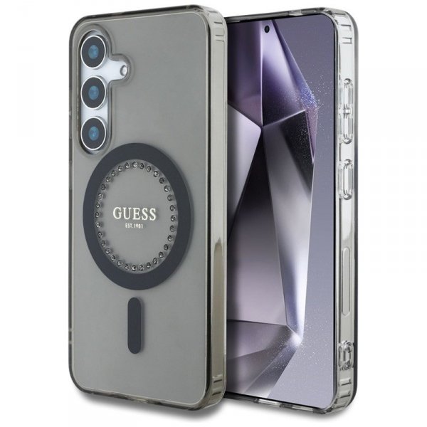 Guess Rhinestones Printed Classic Logo MagSafe - Etui do Samsung Galaxy S25 (czarny)