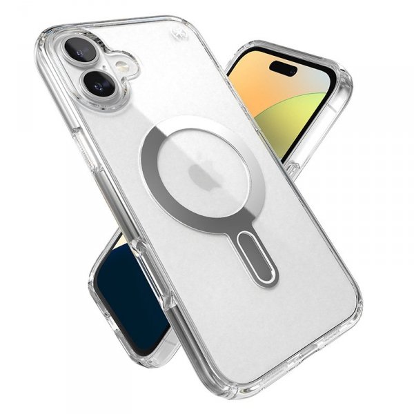 Speck Presidio Perfect-Clear ClickLock & MagSafe - Etui iPhone 16 Plus (Clear / Chrome Finish / Serene Silver)
