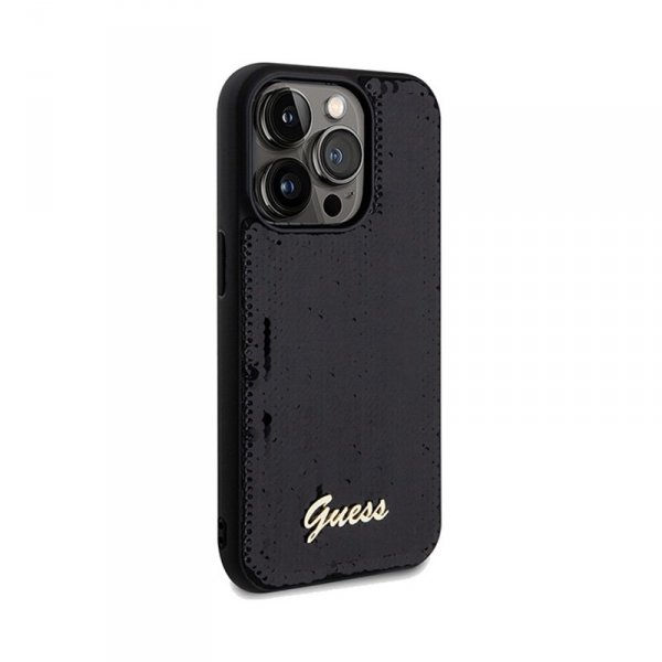 Guess Sequin Script Metal - Etui iPhone 14 Pro Max (czarny)