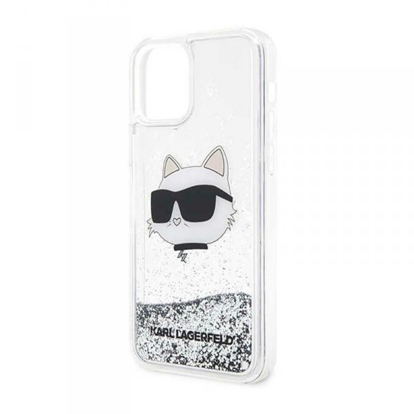 Karl Lagerfeld Liquid Glitter NFT Choupette Head - Etui iPhone 12 / iPhone 12 Pro (srebrny)