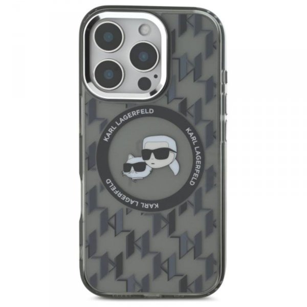 Karl Lagerfeld IML Monogram Karl & Choupette Head MagSafe - Etui iPhone 16 Pro (czarny)