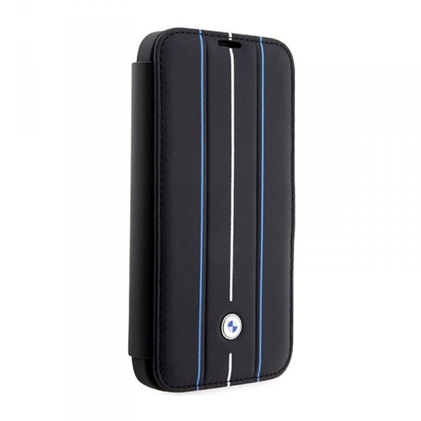 BMW Booktype Leather Stamp Blue Lines - Etui iPhone 14 Pro (czarny)