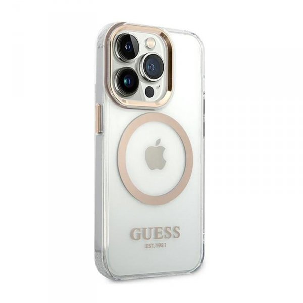 Guess Metal Outline Magsafe - Etui iPhone 14 Pro Max (przezroczysty / złoty)