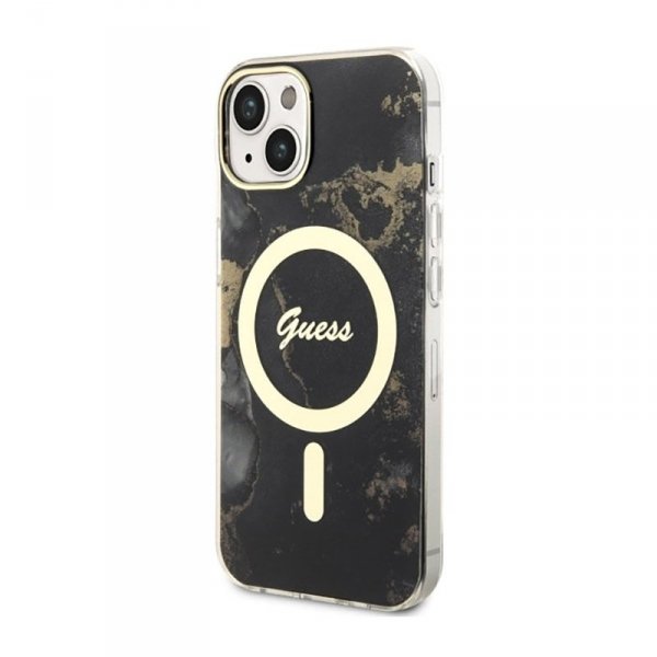 Guess Golden Marble MagSafe - Etui iPhone 14 Plus (Czarny)