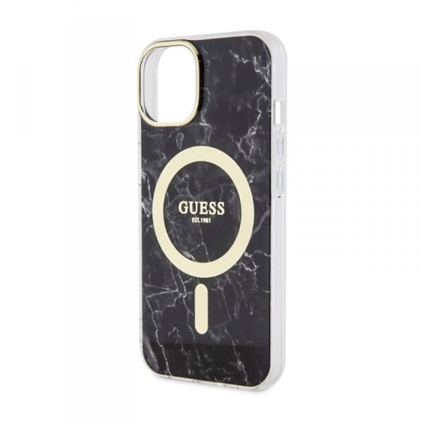 Guess Marble MagSafe - Etui iPhone 14 Plus (Czarny)