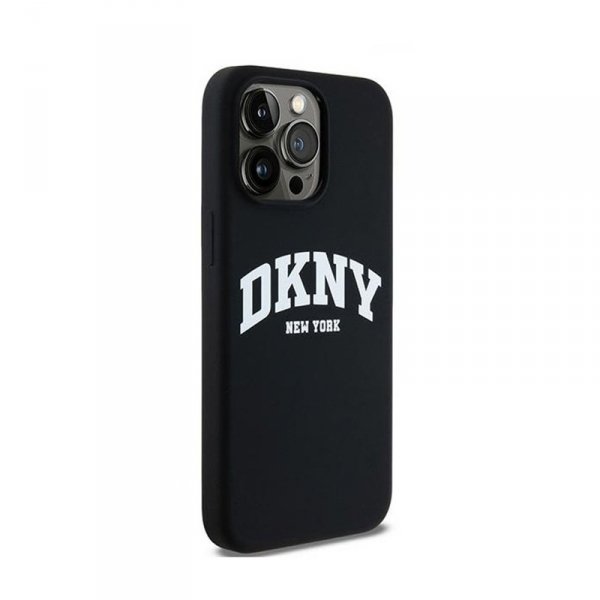 DKNY Liquid Silicone White Printed Logo MagSafe - Etui iPhone 15 Pro Max (czarny)