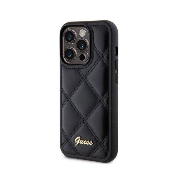 Guess Quilted Metal Logo - Etui iPhone 15 Pro (czarny)