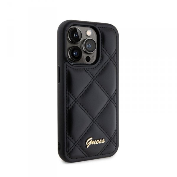 Guess Quilted Metal Logo - Etui iPhone 15 Pro (czarny)