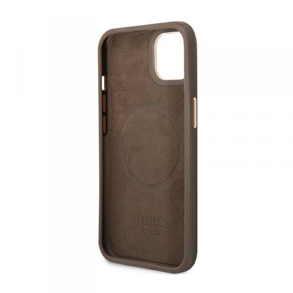 Guess 4G Logo Plate MagSafe - Etui iPhone 14 Plus (brązowy)