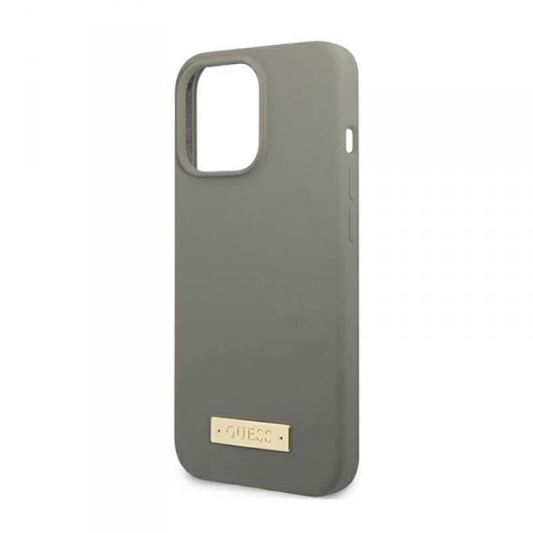 Guess Silicone Logo Plate MagSafe - Etui iPhone 13 Pro Max (szary)