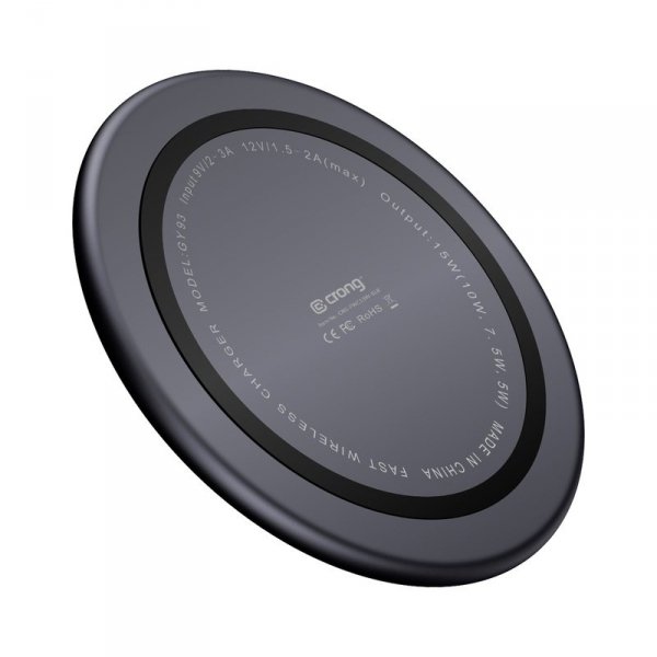 Crong PowerSpot Fast Wireless Charger – Aluminiowa ładowarka bezprzewodowa Qi 15W USB-C z powłoką ze szkła hartowanego (Shadow B