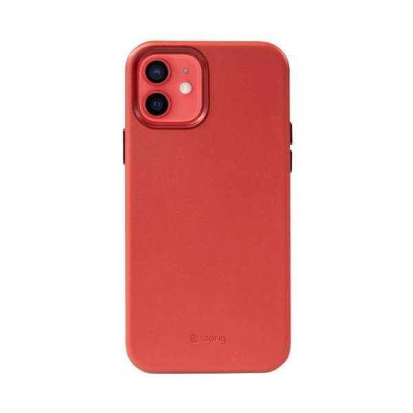 Crong Essential Cover Magnetic - Etui ze skóry iPhone 12 / iPhone 12 Pro MagSafe (czerwony)