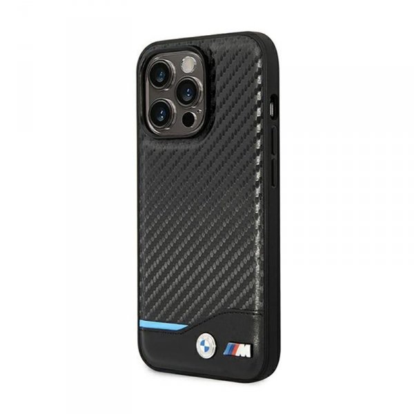 BMW Leather Carbon Blue Line – Etui iPhone 14 Pro (Czarny)