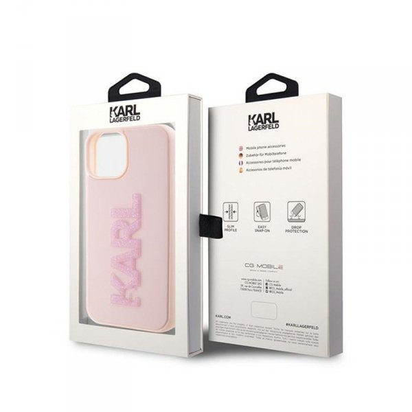 Karl Lagerfeld 3D Rubber Glitter Logo - Etui iPhone 15 (różowy)