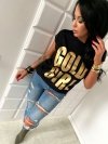 Wyprzedaż S SZARY T-shirt ze złotym nadrukiem GOLD GIRL L-106