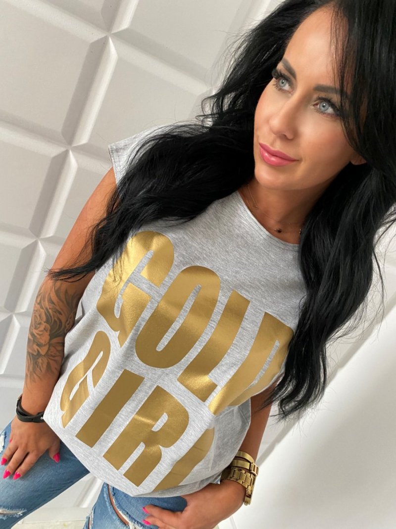 T-shirt ze złotym nadrukiem GOLD GIRL L-106