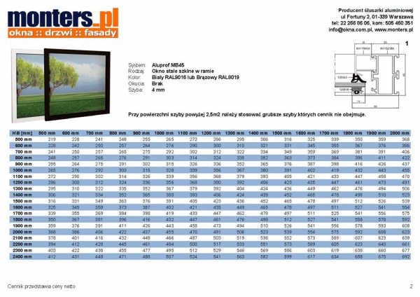 Drzwi aluminiowe 110x220 Aluprof MB45