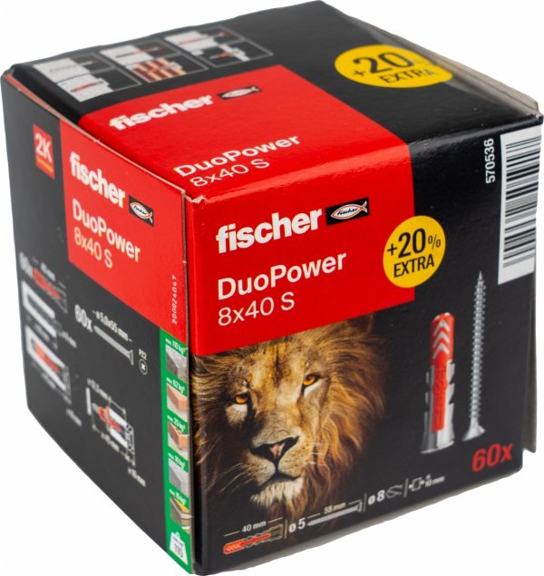 Kołki Fischer DuoPower kołek+wkręt 8X40 S  lion 60szt