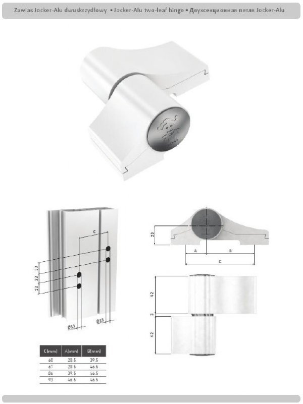 Zawias do drzwi Alu 2skrzyd niesym 67mm Brąz 8019