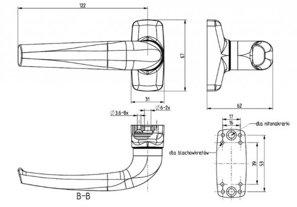 Klamka Mercury Biała 9016 do drzwi alu obustronna