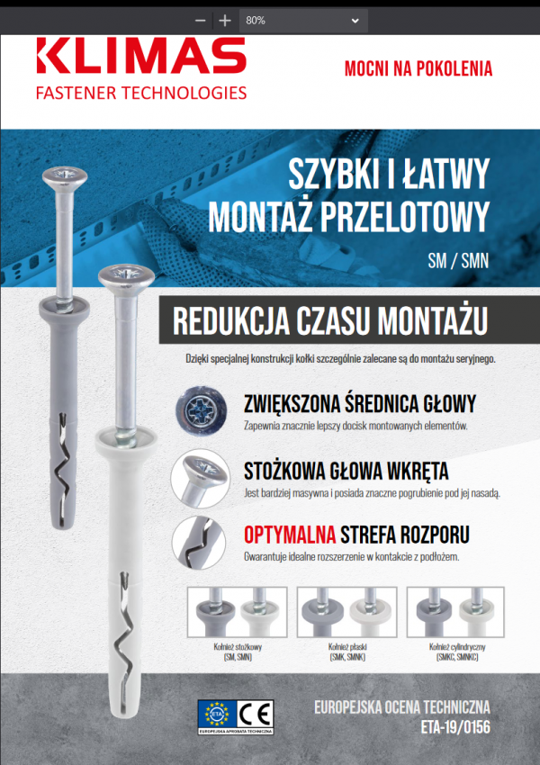 200x Kołki szybkiego montażu kołek 6x60 KLIMAS SM6x60 wbijane