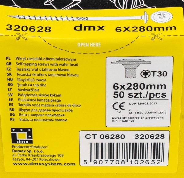 Wkręty ciesielskie talerzowe TX 6x280 drewna 50szt