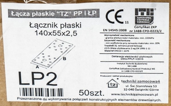50x Łącznik ciesielski 140x55 2,5mm płaski ŁP2