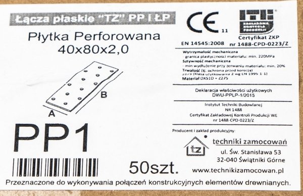 50x Łącznik ciesielski 80x40 2mm płaskownik PP1