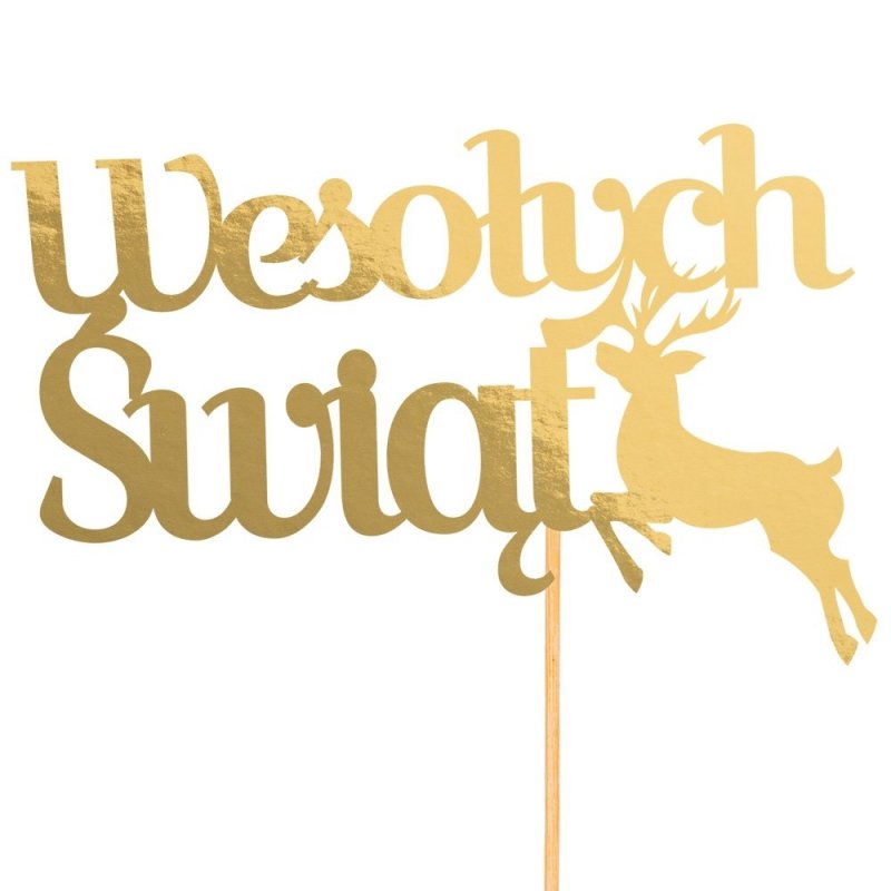 Topper Wesołych Świąt Renifer Złoto [ 10 Sztuk ]