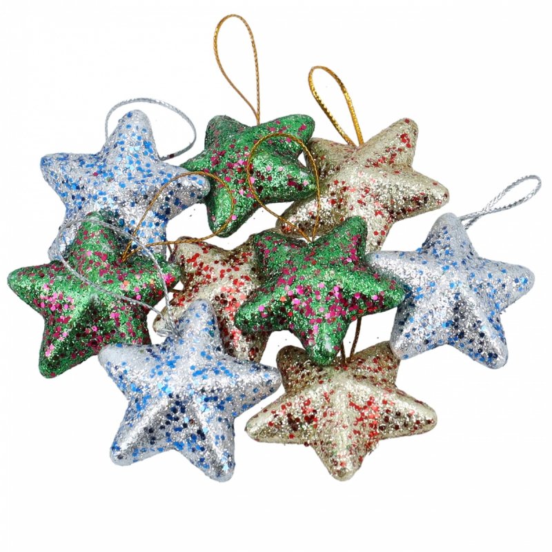 Gwiazdki Brokatowe MIX 4cm 9szt KR1480 [100opak]