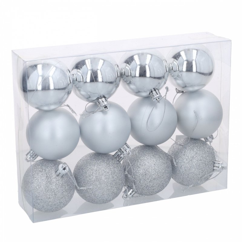 Bombki 12szt 8cm Srebro KR1204E [10op]