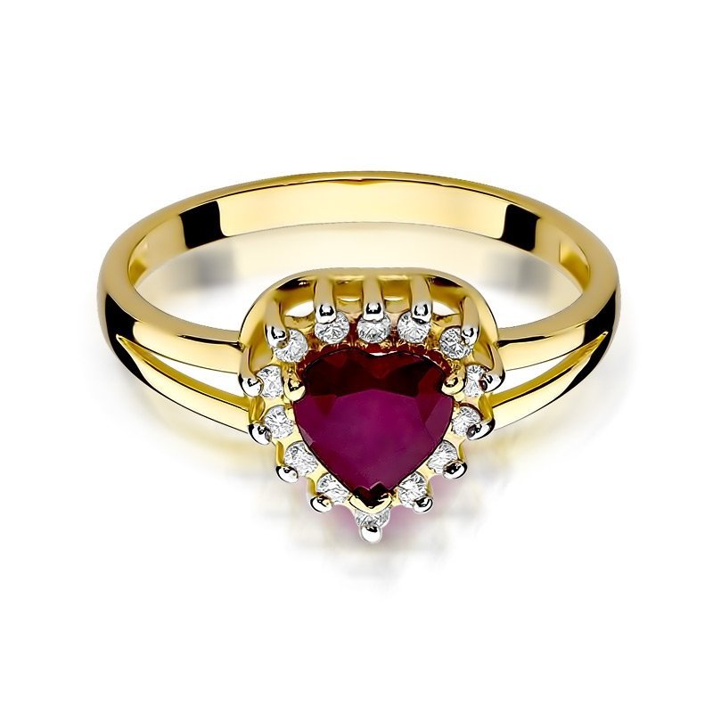 Pierścionek złoty 585 z brylantami 0,12ct rubinem 1,10ct W-310
