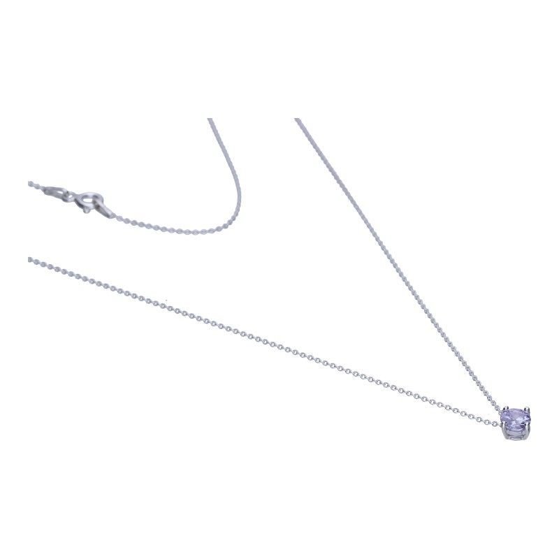 Łańcuszek srebrny 925 delikatny z liliową cyrkonią