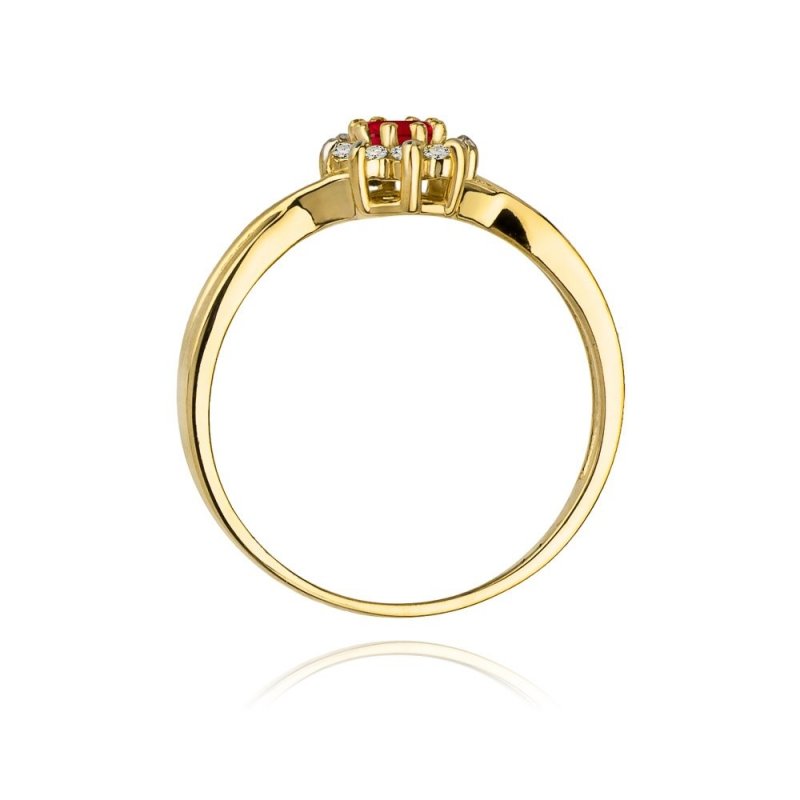 Pierścionek złoty 585 z brylantami 0,12ct rubinem 0,15ct W-72